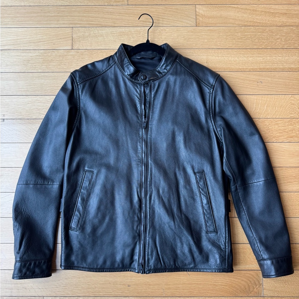 MASSIMO DUTTI Men's Black Leather Jacket